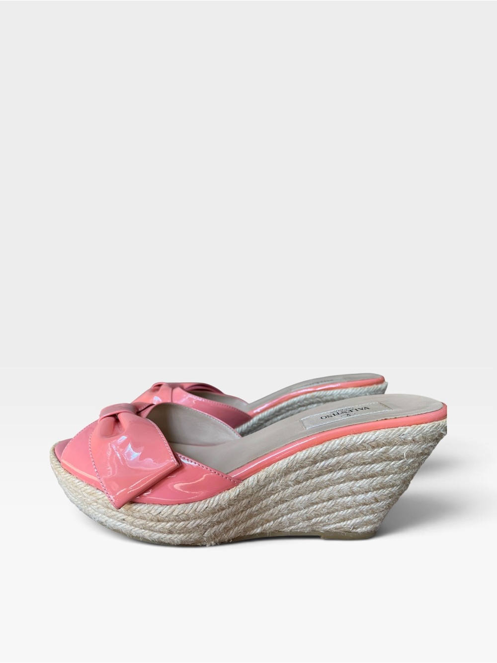 Valentino Mena Bow Patent Leather Wedge Espadrille Womens 8.5 39 Slide Sandals - Picture 2 of 13